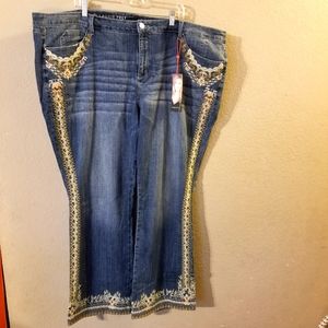 Laurie Felt New Womens Boot Cut Embroidered Blue Jeans Size 28W